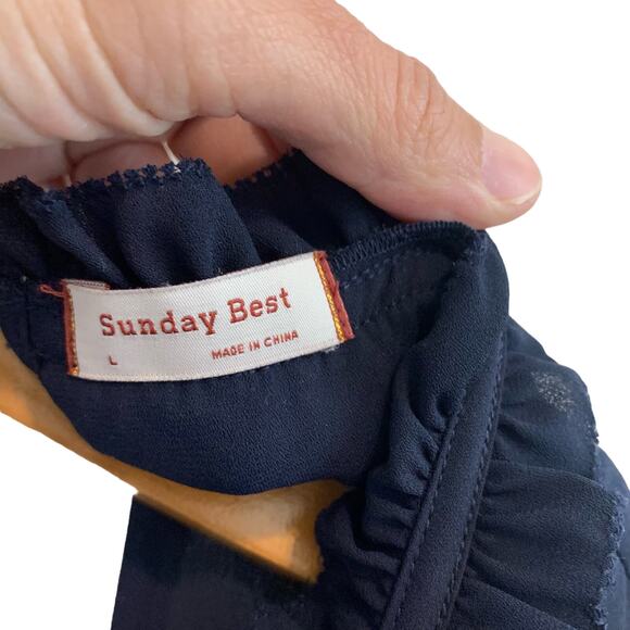 Anthropologie Sunday Best Navy Blue Sleeveless Ruffled Mini Dress - Picture 5 of 10